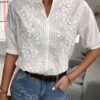 Women's Cotton Blend Embroidered Blouse | Elegant Floral Summer Top
